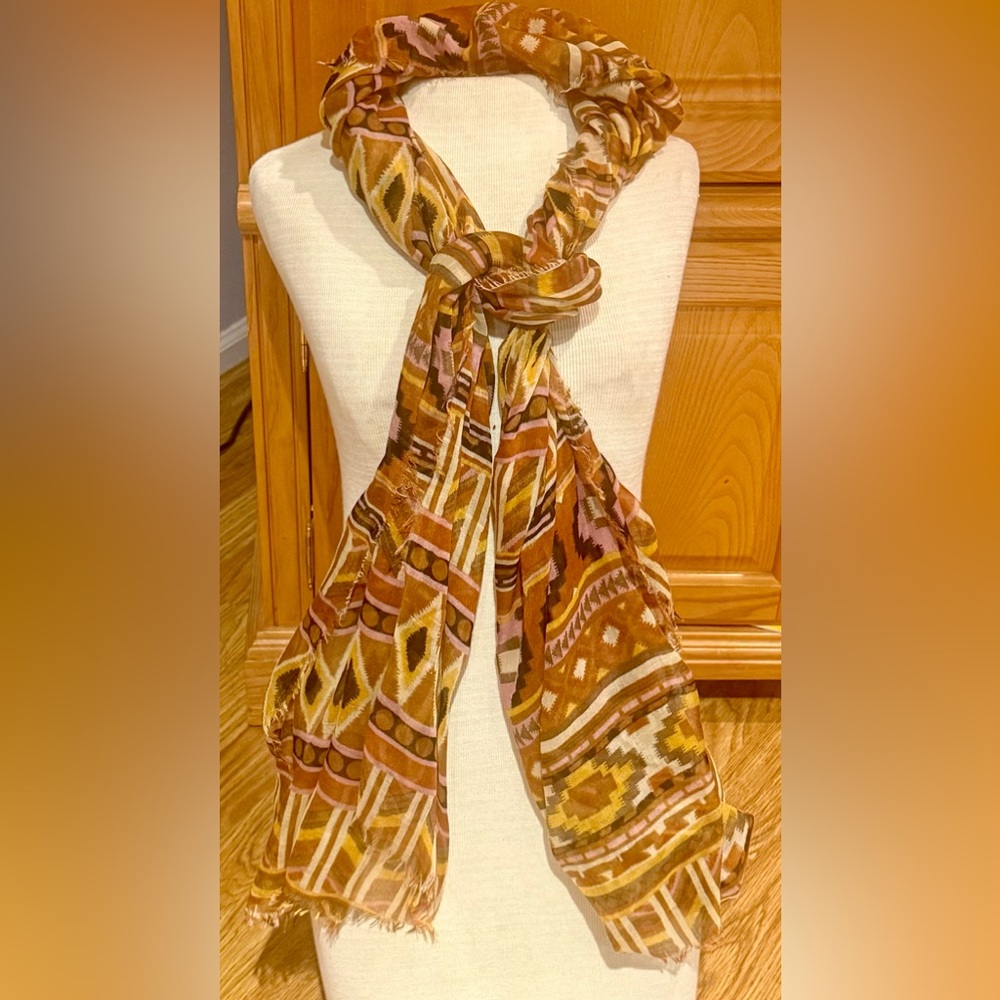 Aztec Patterned Multicolor Long Scarf - Picture 7 of 11